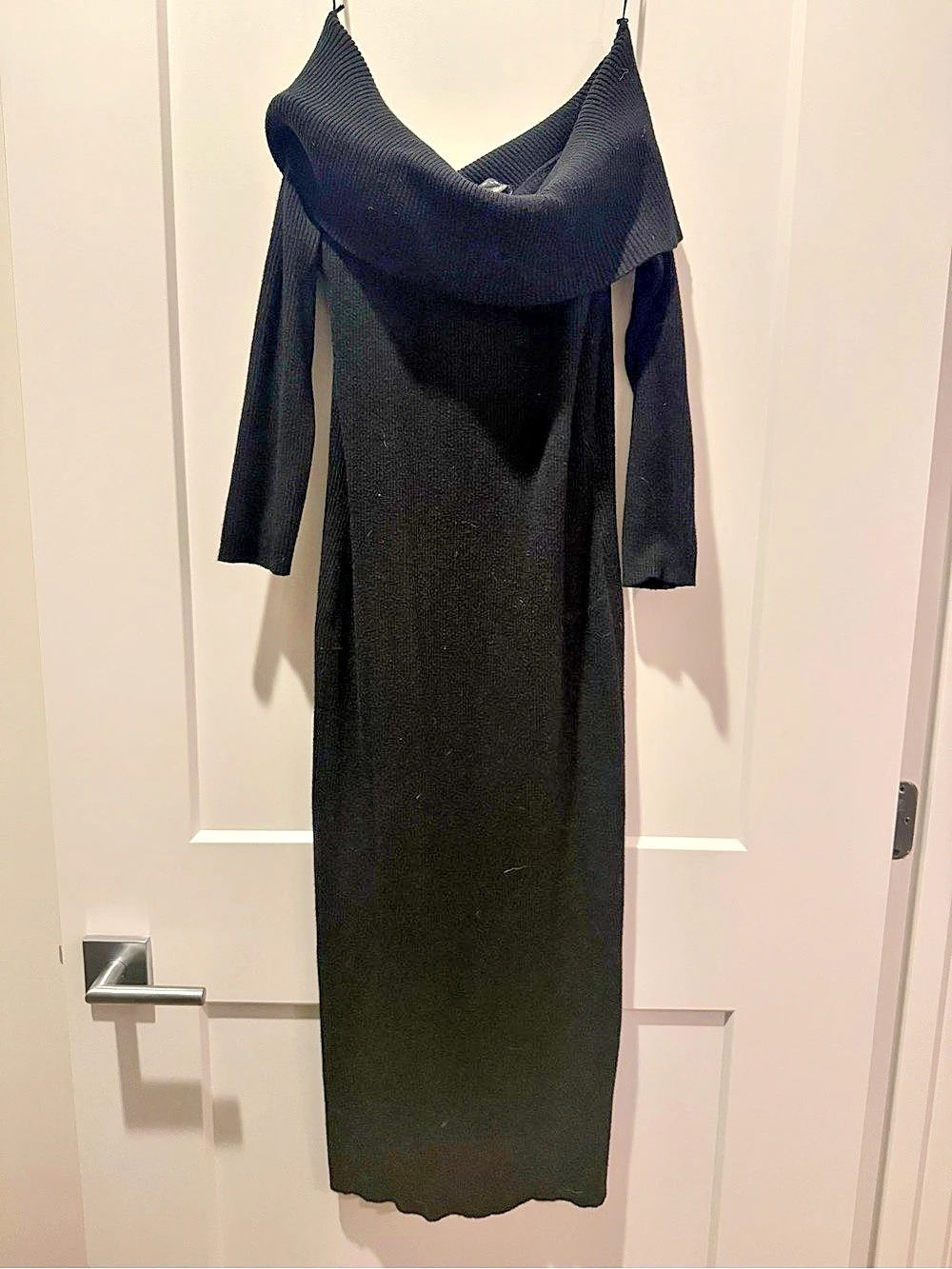 New Look Black Ribbed Bardot Long Sleeved Midi Dress Maxi Dress in Black Size 12
